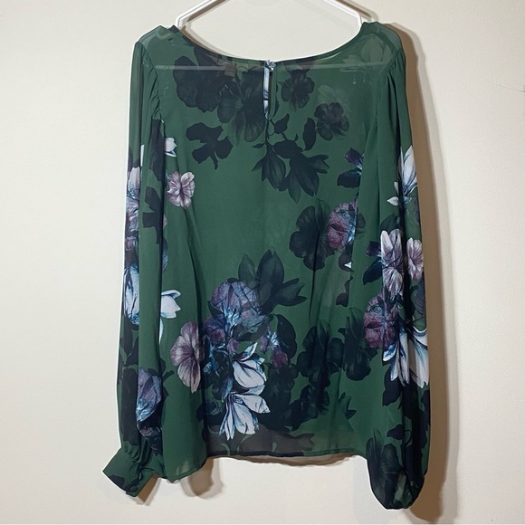 Hope & Harlow Size XL Floral Green Sheer Long Sleeve Women's Top - Picture 2 of 7